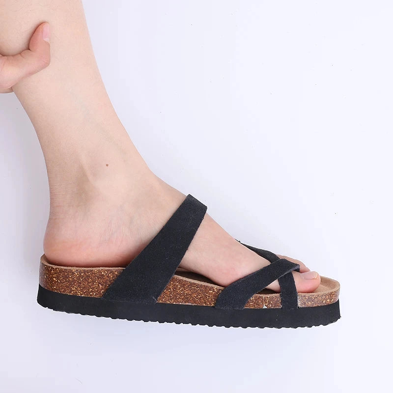 Shevalues Cork Sole Slippers For Women Men Classic Suede Summer Sandals With Arch Support Fashion Orthopedic Beach Cork Shoes