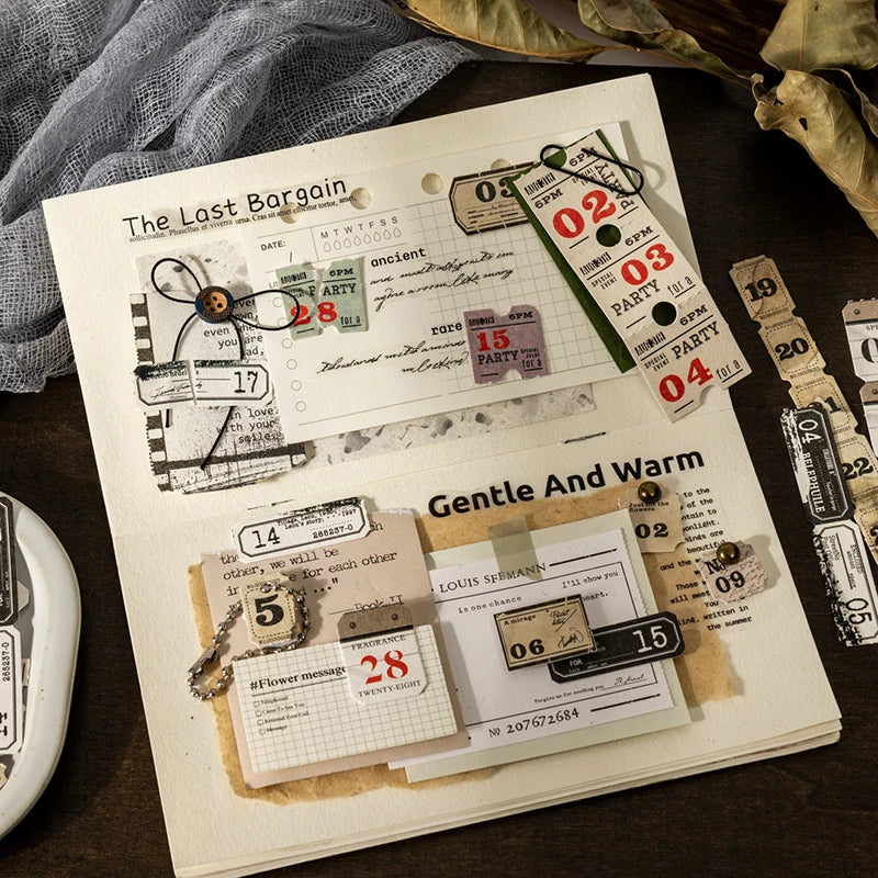 Journal GO 20pcs Retro Number & Symbol Label Sticker Pack Scrapbooking Diary Vintage Decoration Junk Journal Planner Stickers