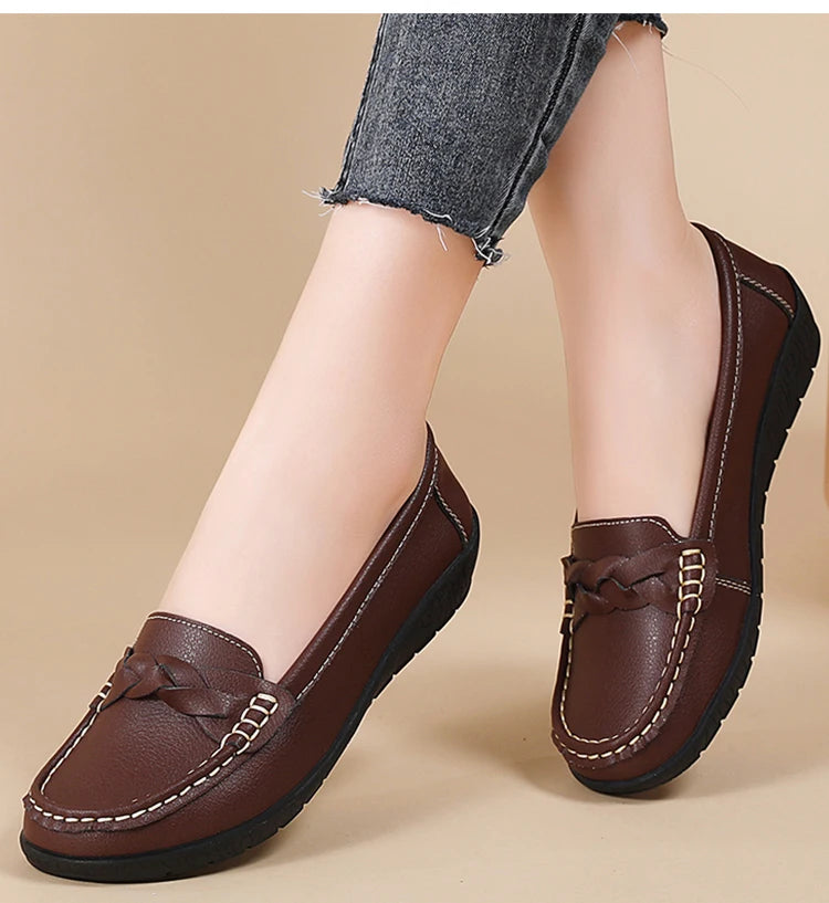 Shoes Women 2025 New Loafers Slip On Flats Leather Shoes Woman Comfortable Flat Shoes Women White Zapatos Mujer Women's Footwear