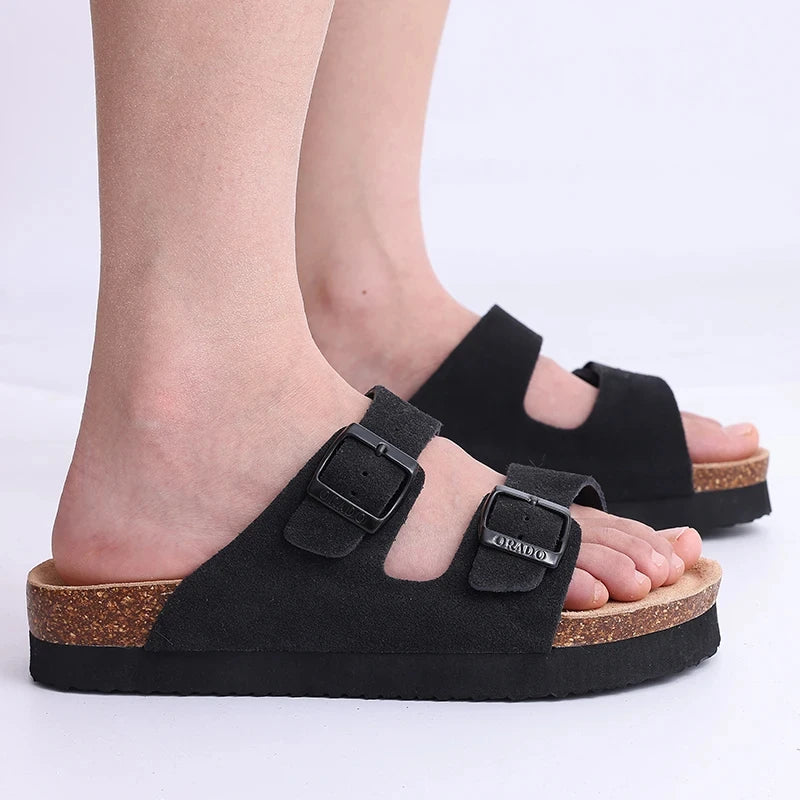 Shevalues Cork Sole Slippers For Women Men Classic Suede Summer Sandals With Arch Support Fashion Orthopedic Beach Cork Shoes