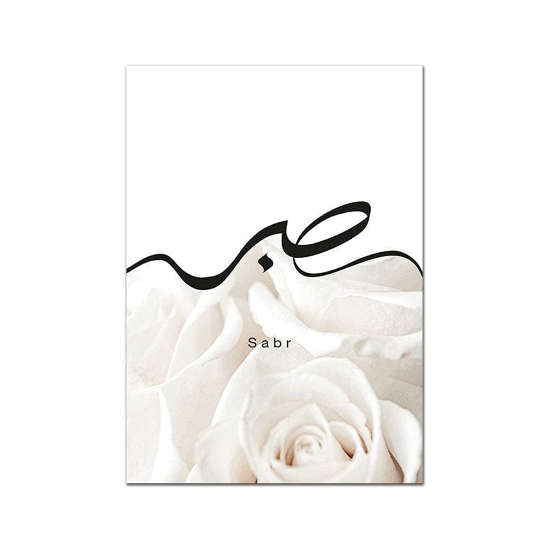 Poster weiße Rosen  Kalligraphie · Wandbilder Wohnzimmer & Schlafzimmer · Deko Print Bilder · ohne Rahmen
